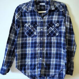 American Eagle Blue Plaid Western Style Button Down